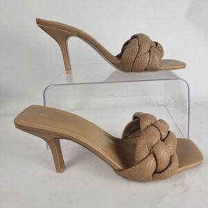 BCBGeneration‎ Womens 10 Braided Heeled Sandals Mules Slides Beige Square Toe
